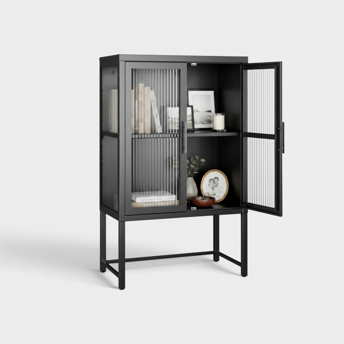 Vitrina baja 2 puertas 2 niveles linea black – Metahome